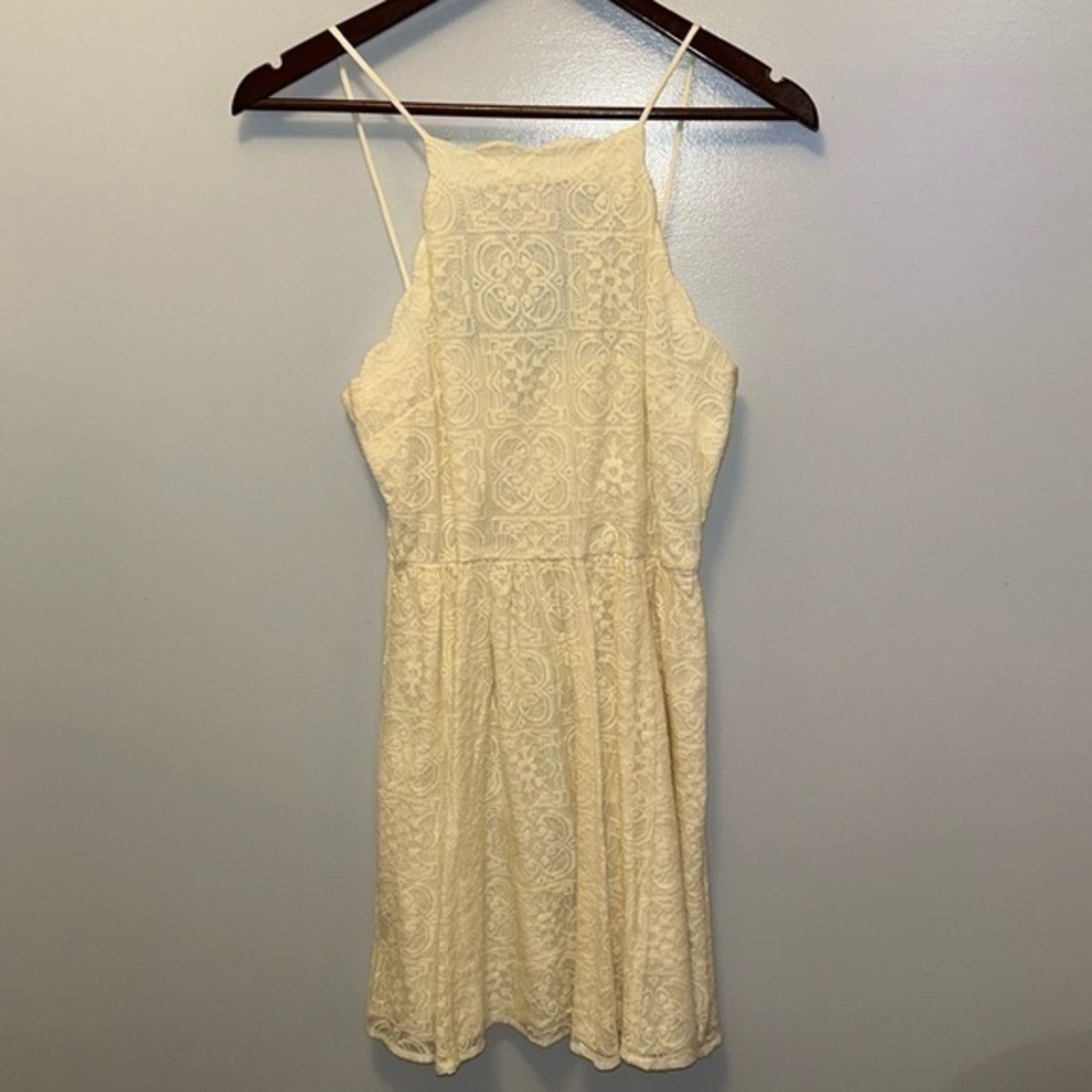 -‎ American Eagle Ivory Floral Lace Halter Spaghetti Strap Dress- Size Small